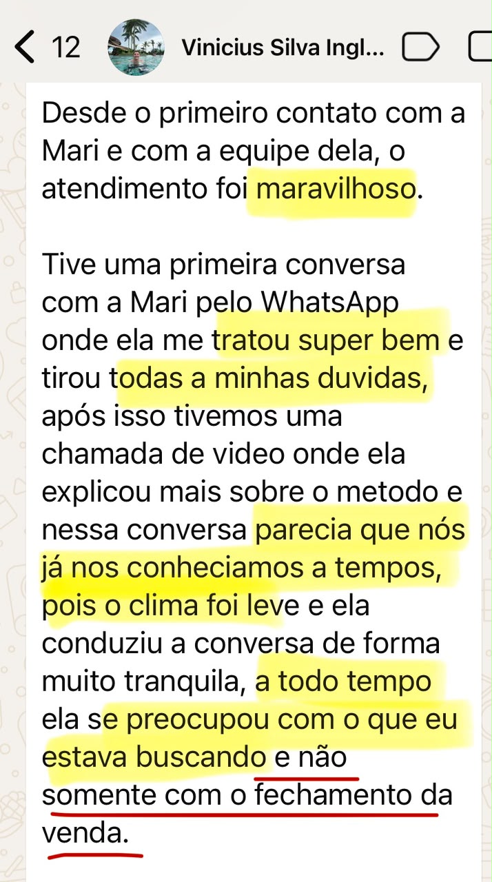 Depoimento de Vinicius Silva sobre o atendimento do Inglês Falado