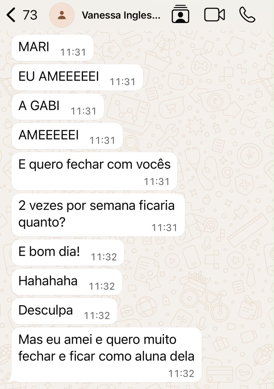 Depoimento de Vanessa sobre o atendimento do Inglês Falado